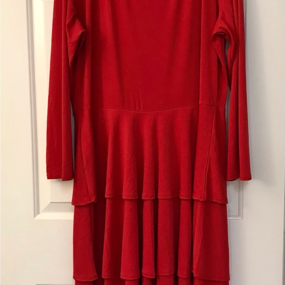 LuLaRoe Red Ruffle Long Sleeve Plus Size Dress - Picture 2 of 9